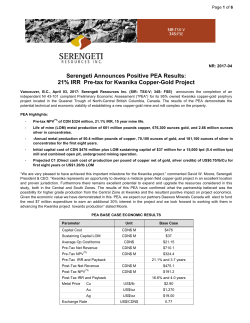 21% IRR Pre-tax for Kwanika Copper-Gold Project