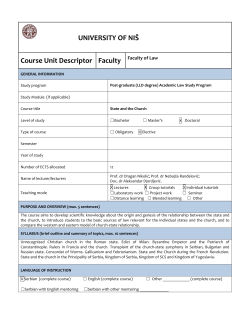 UNIVERSITY OF NI&Scaron; Course Unit Descriptor Faculty Faculty of Law