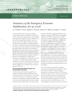 Summary of the Emergency Economic Stabilization Act of 2008