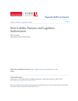 Strict Liability, Nuisance and Legislative Authorization
