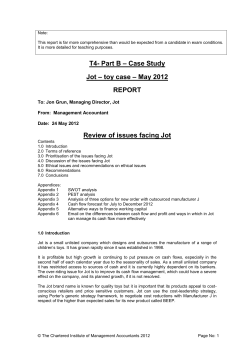 T4- Part B &ndash; Case Study Jot &ndash; toy case &ndash; May 2012 REPORT Review