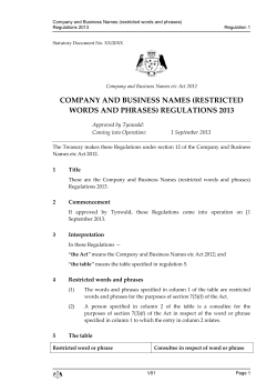 Company and Business Names (restricted words and phrases