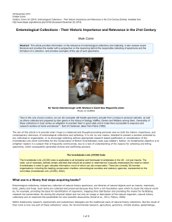 Entomological Collections - Their Historic Importance and
