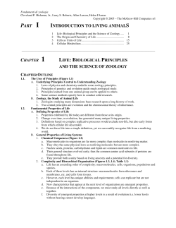 part i introduction to living animals life: biological principles and the