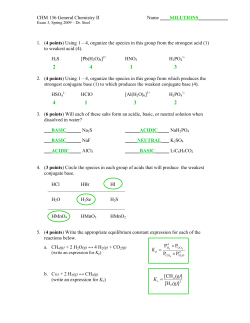 CHM 136 General Chemistry II Name SOLUTIONS 1. (4 points