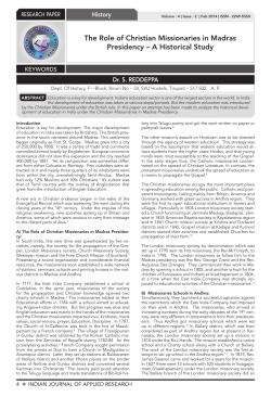 The Role of Christian Missionaries in Madras Presidency &ndash; A