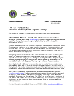 Fifth Third River Bank Run Announces the Priority Health Corporate