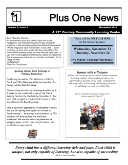 November 2016 Plus 1 Newsletter