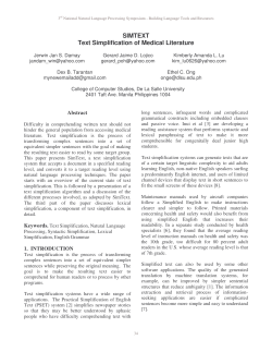Text Simplification of Medical Literature