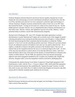 Frederick Douglass on Jim Crow, 1887 Introduction