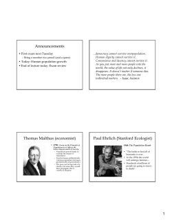 Announcements Thomas Malthus (economist) Paul Ehrlich (Stanford