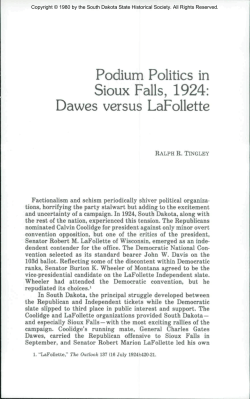 Podium Politics in Sioux Falls, 1924: Dawes versus LaFollette