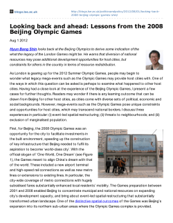 Looking back and ahead: Lessons from the 2008 Beijing Olympic