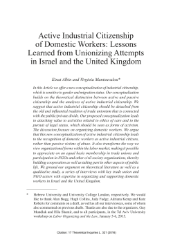 Active Industrial Citizenship of Domestic Workers: Lessons Learned