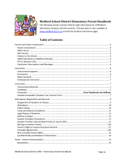 Medford School District Elementary Parent Handbook Table of