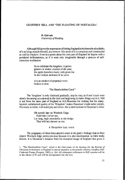 GEOFFREY HILL AND `THE FLOATING OF NOSTALGIA`. D
