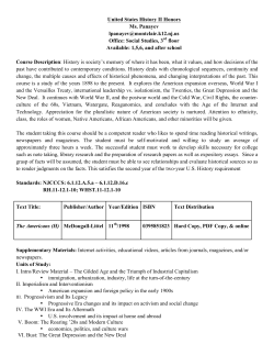 United States History II Honors Ms. Panayev lpanayev@montclair