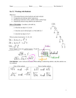 Sec 5. 1 Working with Radicals