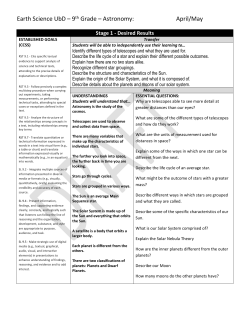Earth Science UbD &ndash; 9th Grade &ndash; Astronomy: April/May