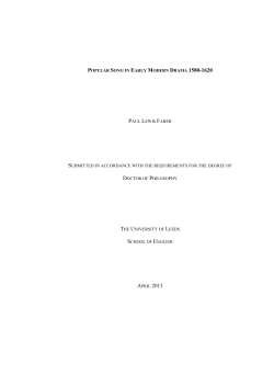 POPULAR SONG IN EARLY MODERN DRAMA 1580-1620