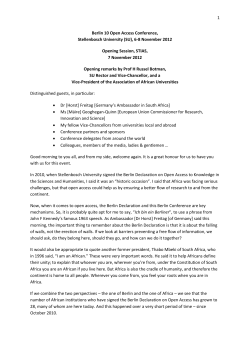 1 Berlin 10 Open Access Conference, Stellenbosch University (SU