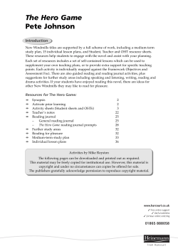 The Hero Game Teaching resource sheets