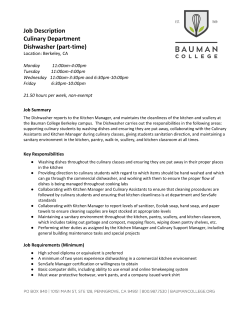 Job Description Culinary Department Dishwasher