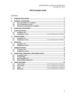 RDA Examples Guide Contents