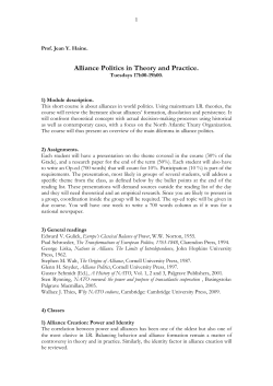 Alliance Politics in Theory and Practice.