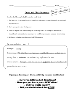 Down and Dirty Sentences Before you turn in your Down and Dirty