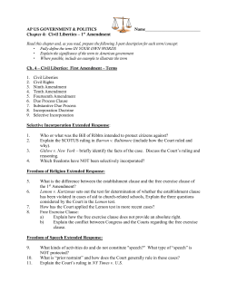 Chapter 4: Civil Liberties &ndash; 1st Amendment Selective Incorporation