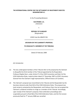 Decision on the Claimant`s Proposal to Disqualify a Member