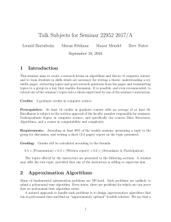 Talk Subjects for Seminar 22952 2017/A