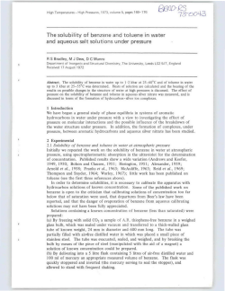 The solubility of benzene and toluene in water and aqueous salt