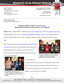 NEWS RELEASE Kimberly Students Add Up Awards at New