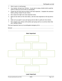 Earthquake survival Most important Least important