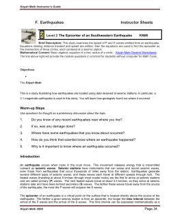 F. Earthquakes Instructor Sheets