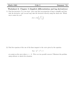 Math 1501 Calc I Summer `15 Worksheet 6: Chapter 3 (Implicit