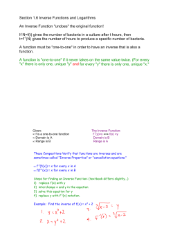 Section 1.6 Inverse Functions and Logarithms An Inverse Function
