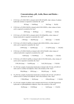 Solutions, Acids, Bases, pH and Redox
