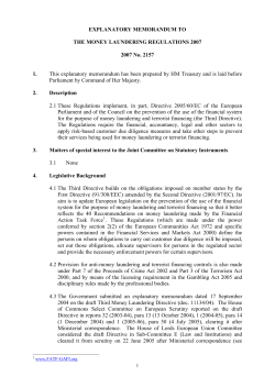 EXPLANATORY MEMORANDUM TO THE MONEY LAUNDERING
