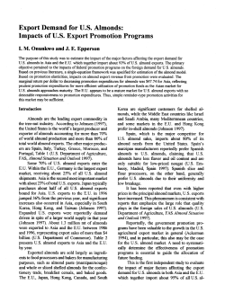 Export Demand for US Almonds: Impacts of US