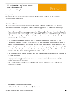 Silicon Valley Venture Capital Survey Second Quarter 2016