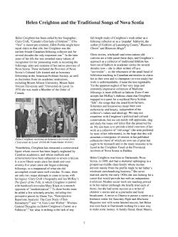 Helen Creighton and the Traditional Songs of Nova Scotia