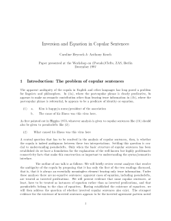 Inversion and Equation in Copular Sentences 1 Introduction: The