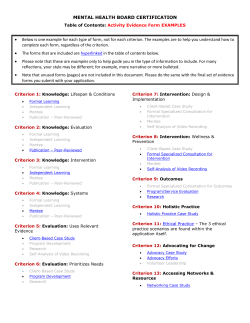 BCMH &ndash; EXAMPLES of Portfolio Evidence Forms