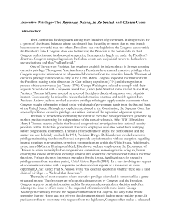 Executive Privilege&ndash;The Reynolds, Nixon, In Re Sealed, and Clinton