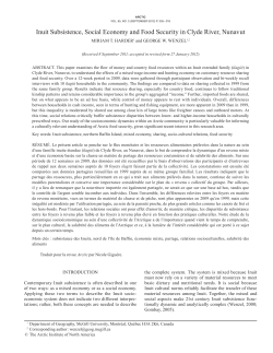 Inuit Subsistence, Social Economy and Food Security in Clyde River