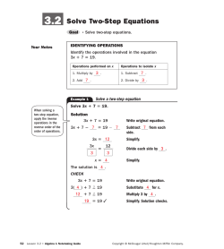 3.2 Solve Two Step Equations