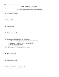 Name: English I Study Guide &ndash; Semester 2 Final You are